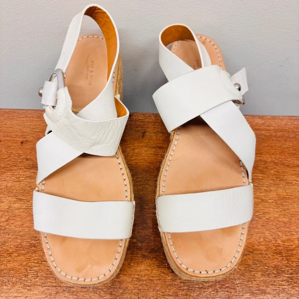 Rag & Bone August Platform Espadrille Sandals Antique White Leather 40 US 10